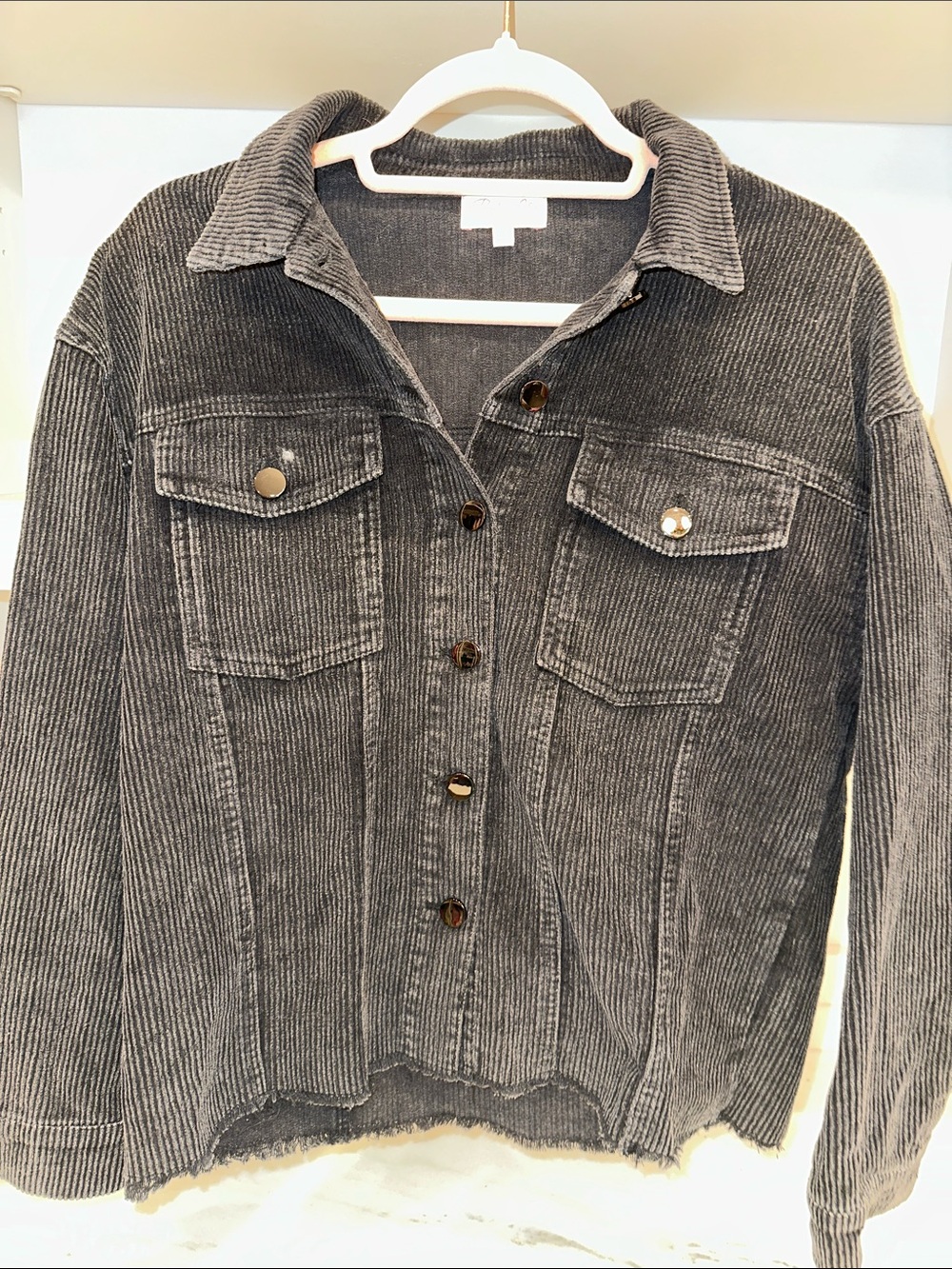 Pink Lily small Charcoal Corduroy Button-Front Jean Jacket.  Like new